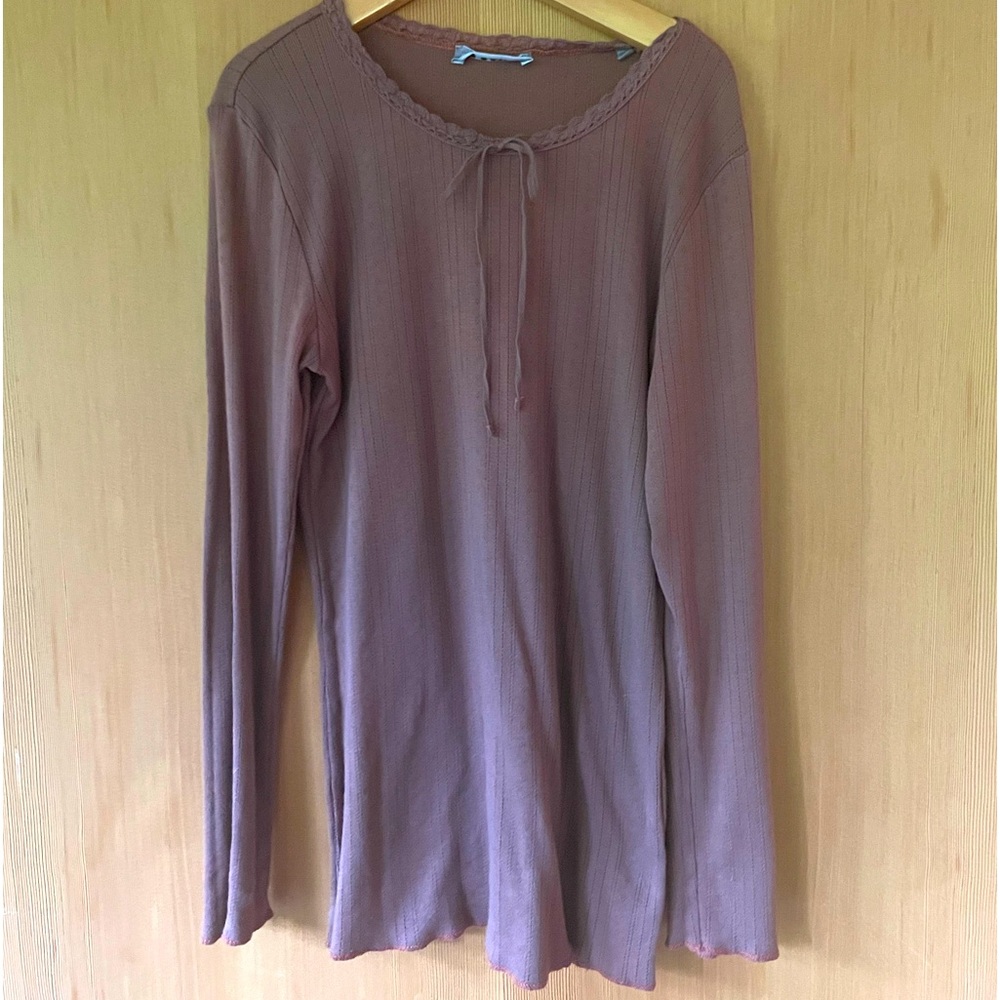 Doen overdyed Pointelle bow shirt, S